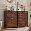 Joaxswe Farmhouse 6 Drawer Dresser Set of 2 for Bedroom, 42" Tall Rustic Chests of Drawers w/ 4 Solid Wood Feet, Mid Century Vintage Wooden Closet Storage Dressers Organizer for Living Room,Brown
