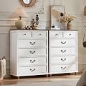 Joaxswe Farmhouse 6 Drawer Dresser Set of 2 for Bedroom, 42" Tall Rustic Chests of Drawers w/ 4 Solid Wood Feet, Mid Century Vintage Wooden Closet Storage Dressers Organizer for Living Room,White