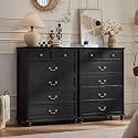 Joaxswe Farmhouse 6 Drawer Dresser Set of 2 for Bedroom, 42" Tall Rustic Chests of Drawers w/ 4 Solid Wood Feet, Mid Century Vintage Wooden Closet Storage Dressers Organizer for Living Room,Black