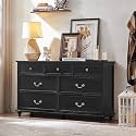 Joaxswe Farmhouse 7 Drawers Dresser for Bedroom, Black 54 Inch Wide Chest of Drawers w/ 4 Wooden Legs, Large Vintage Rustic Closet Dressers for Living Room, Wood TV Stand with Storage Organizer