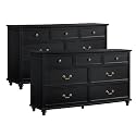 Joaxswe Farmhouse 7 Drawers Dresser Sets of 2 for Bedroom, Black 54 Inch Wide Chest of Drawers w/ 4 Wooden Legs, Large Vintage Rustic Closet Dressers for Living Room, Wood TV Stand