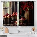 Farmhouse Apple Fruit Kitchen Curtains - Art Small Short Cafe Curtains Country Rustic Retro Vintage Flower Tier Curtains Decor for Living Dining Room Rod Pocket Window Drapes 2 Panels 28"x45"
