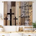 Farmhouse Brown Wooden Kitchen Curtains Rustic Country Barn Quotes Small Short Cafe Window Curtains Inspirational Jesus Bathroom Window Drapes Treatment Tier Curtains 2 Panels (27.5x39 Inch)