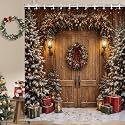 Farmhouse Christmas Shower Curtain, Winter Xmas Rustic 72x72 Inch