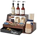 Farmhouse Coffee Bar Organizer Wood Countertop Drawer K Cup Rack