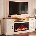 Farmhouse Fireplace TV Stand for up to 80 Inch TV, 70" Entertainment Center with Electric Fireplace & LED Strip, Fluted TV Consoles with Large Storage for Living Room (Farmhouse (White))