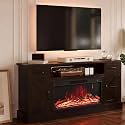Farmhouse Fireplace TV Stand for up to 80 Inch TV, 70" Entertainment Center with Electric Fireplace &amp; LED Strip, Fluted TV Consoles with Large Storage for Living Room (Farmhouse (Walnut))