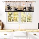 Farmhouse Forest Cabin Curtain Valance for Window Treatments Rustic Wooden Rod Pocket Kitchen Treatment Tree Country Deer Bear Drapes for Bathroom Bedroom Living Room 1 Panel (52x18 Inch)