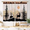 Farmhouse Forest Cabin Kitchen Curtains Rustic Wooden Small Short Cafe Window Curtains Tree Country Deer Bear Rod Pocket Bathroom Window Drapes Treatment Tier Curtains 2 Panels (26x24 Inch)