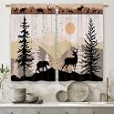 Farmhouse Forest Cabin Kitchen Curtains Rustic Wooden Small Short Cafe Window Curtains Tree Country Deer Bear Rod Pocket Bathroom Window Drapes Treatment Tier Curtains 2 Panels (27.5x39 Inch)