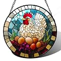 Farmhouse Hen Stained Glass Window Hanging Suncatcher Gifts for Women 15"