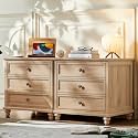 Joaxswe Farmhouse Nightstand with Charging Station, 24" Wide End Table with 3 Drawers,Natural Wood Dresser Cabinet for Bedroom, Bed Side Table Chest of Drawers,Night Stand for Living Room, Closet