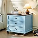 Joaxswe Farmhouse Nightstand with Charging Station, 24" Wide End Table with 3 Drawers,Light Blue Wood Dresser for Bedroom, Bed Side Table Chest of Drawers Cabinet,Night Stand for Living Room, Closet