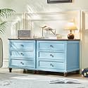 Joaxswe Farmhouse Nightstand Set of 2 with Charging Station, 24" Wide End Table with 3 Drawers,Dresser for Bedroom,Bed Side Table Chest of Drawers Cabinet,Wood Light Blue Night Stand for Living Room