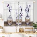 Farmhouse Purple Lavender Kitchen Curtains Bottle Rustic Country Flower Small Short Cafe Window Curtains Floral Plank Rod Pocket Bathroom Window Drapes Treatment Tier Curtains (27.5x39 Inch)