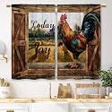 Farmhouse Rooster Kitchen Curtains Rustic Wooden Barn Small Short Cafe Window Curtains Quotes Inspirational Country Rod Pocket Bathroom Drapes Treatment Tier Curtains 2 Panels (27.5x39 Inch)