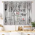 Farmhouse Rustic Grey Kitchen Curtains Vintage Fork Spoon Retro Small Short Cafe Window Curtains Barn Country Wooden Wood Sparkle Bathroom Tier Window Treatment Drapes (27.5x39Inch)