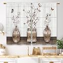 Farmhouse Rustic Kitchen Curtains Vintage Country Cotton Small Short Cafe Window Curtains Wooden Plank Retro Brown Rod Pocket Bathroom Window Drapes Treatment Curtains 2 Panels (27.5x39 Inch)