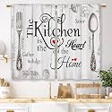 Farmhouse Rustic Kitchen Curtains Vintage Fork Spoon Retro Small Short Cafe Window Curtains Barn Country Wooden Wood Plank Rod Pocket Bathroom Tier Window Treatment Drapes (26x36 Inch)