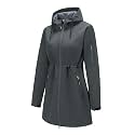 FARVALUE Women's Long Softshell Jacket Waterproof Lightweight Warm Windproof Hooded Fleece Lined Rain Coat for Outdoor