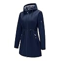 FARVALUE Women's Long Softshell Jacket Waterproof Lightweight Warm Windproof Hooded Fleece Lined Rain Coat for Outdoor
