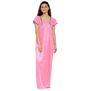 Fasense Women Lycra Satin Solid Nightwear Long