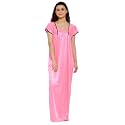 Fasense Women Lycra Satin Solid Nightwear Long
