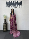 FashDeal Printed Bollywood Satin Saree Purple