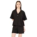 Fashfun Women39s Coord-Set Solid Orange Crepe Collar