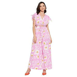 Fashfun Womens Pink Floral Printed Crepe Jumpsuit