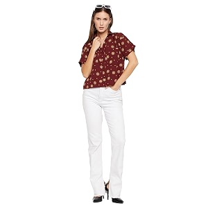 Fashfun Womens Shirt Floral Pink Crepe Top