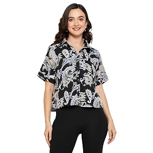 Fashfun Womens Shirt Floral Pink Crepe Top