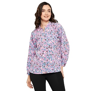 Fashfun Womens Shirt Floral Pink Crepe Top