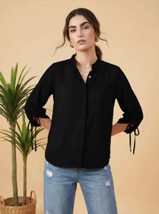 fashfun women solid casual black shirt