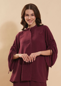 fashfun women solid casual maroon shirt