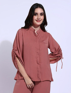 fashfun women solid casual pink shirt