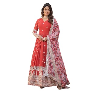Fashion Basket Gergette Embroidered Long Anarkali