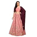 Fashion Basket Satin Embroidery Peach Lehenga Choli For Womens (FB-LH-L8293_Peach_Free Size)