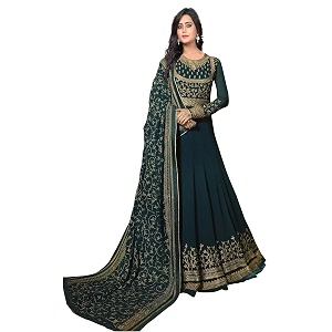 fashion basket women39s georgette turquoise semi-stitched anarkali dress material