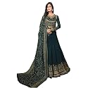Fashion Basket Women's Georgette Turquoise Semi-Stitched Anarkali Dress Material