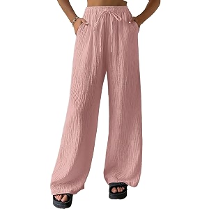 fashion booms women39s high waist loose casual lounge pants  wide leg baggy fit lightweight cotton trousers with pockets ideal for travel streetwear amp summer
