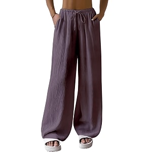 fashion booms women39s high waist loose casual lounge pants  wide leg baggy fit lightweight cotton trousers with pockets ideal for travel streetwear amp summer