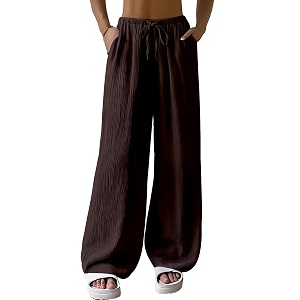 fashion booms women39s high waist loose casual lounge pants  wide leg baggy fit lightweight cotton trousers with pockets ideal for travel streetwear amp summer