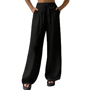 fashion booms women39s high waist loose casual lounge pants  wide leg baggy fit lightweight cotton trousers with pockets ideal for travel streetwear amp summer