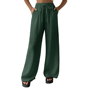 fashion booms women39s high waist loose casual lounge pants  wide leg baggy fit lightweight cotton trousers with pockets ideal for travel streetwear amp summer