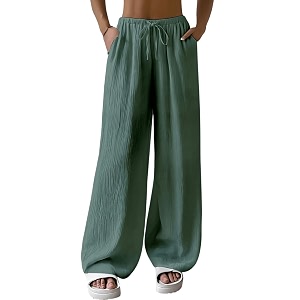 fashion booms women39s high waist loose casual lounge pants  wide leg baggy fit lightweight cotton trousers with pockets ideal for travel streetwear amp summer