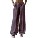 Fashion Booms Women's High Waist Loose Casual Lounge Pants | Wide Leg, Baggy Fit, Lightweight Cotton Trousers with Pockets, Ideal for Travel, Streetwear &amp; Summer