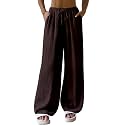 Fashion Booms Women's High Waist Loose Casual Lounge Pants | Wide Leg, Baggy Fit, Lightweight Cotton Trousers with Pockets, Ideal for Travel, Streetwear &amp; Summer