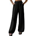Fashion Booms Women's High Waist Loose Casual Lounge Pants | Wide Leg, Baggy Fit, Lightweight Cotton Trousers with Pockets, Ideal for Travel, Streetwear &amp; Summer
