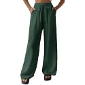 Fashion Booms Women's High Waist Loose Casual Lounge Pants | Wide Leg, Baggy Fit, Lightweight Cotton Trousers with Pockets, Ideal for Travel, Streetwear &amp; Summer